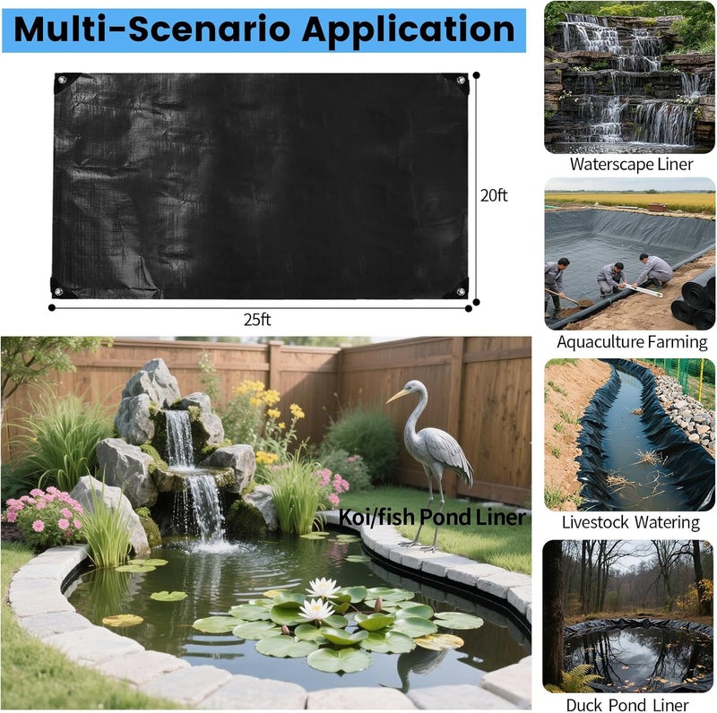 YETREE 10 x 15 FT Pond Liner, 28 Mil Pond Liners for Outdoor Ponds, HDPE Pond Liner Leakproof Ecofriendly Easy Cut, Fish Pond Liner for Garden Ponds, Fish Ponds, Water Features - Image 5